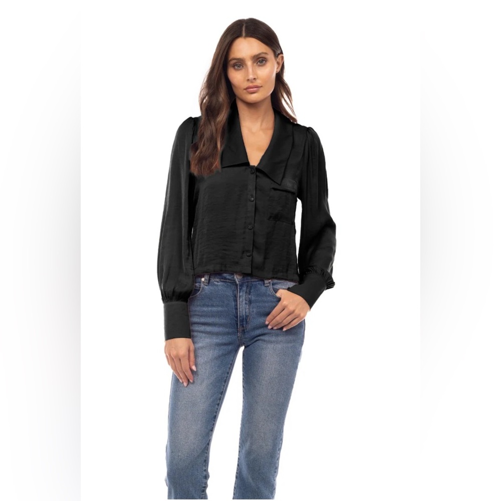 Naked Zebra Black Satin Blouse NWT
